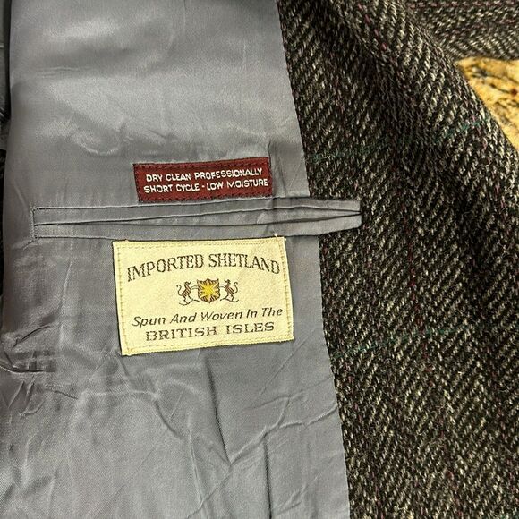 Jos A Bank Vintage Gray Herringbone Tweed Shetland Made Blazer Size L - Picture 7 of 8